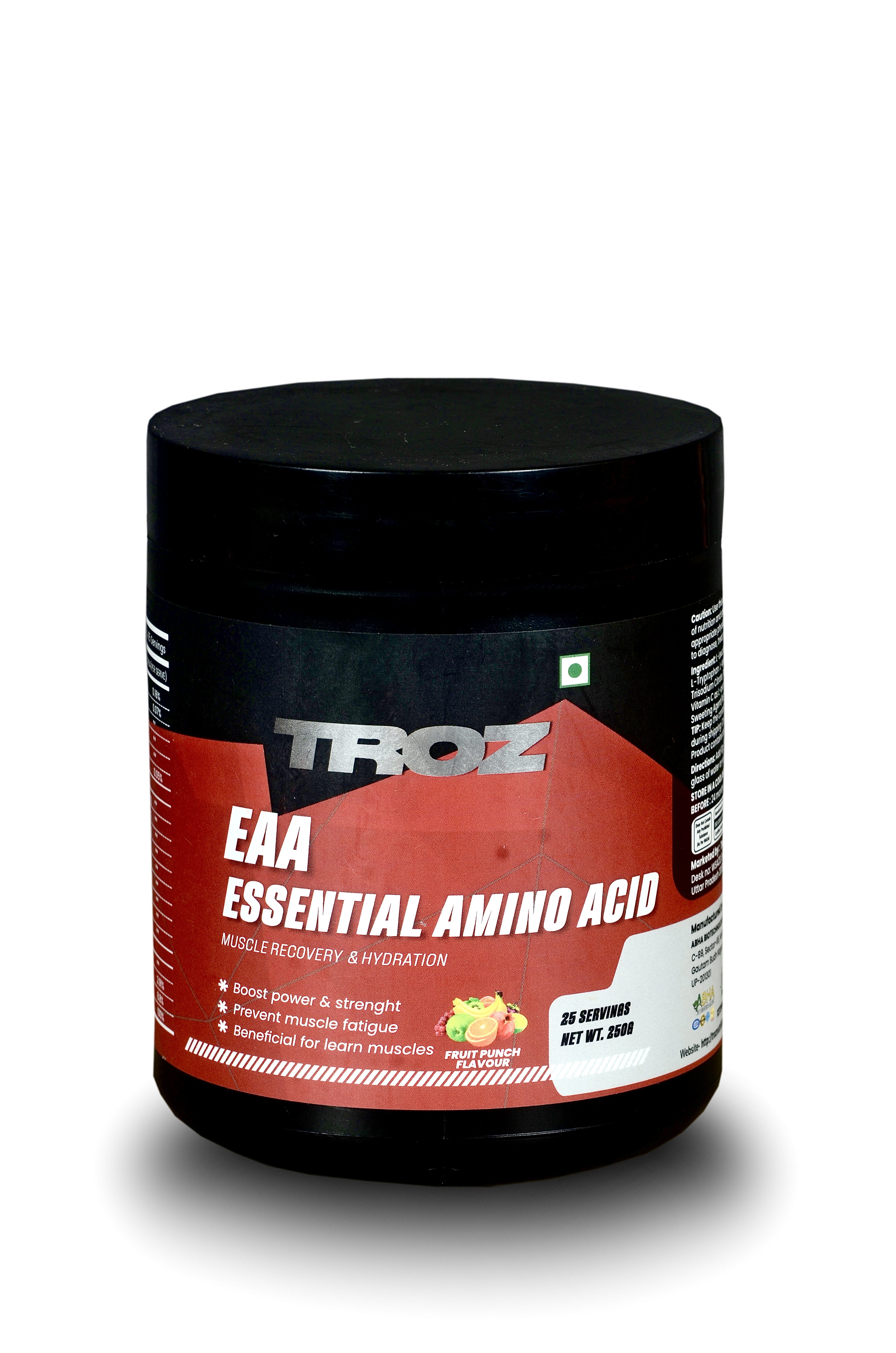 Troz (EAA) | Stimulate Protein Synthesis, Perfect Pro Blend of EAA, Intra-Training/Workout drink +Electrolyte Blend Booster helps provide Muscle Recovery, Fruit Punch 250 GM